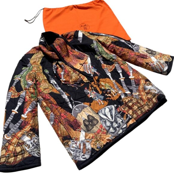 Rare 90s Vintage HERMES Paris Ledoux Reversible Scarf Neck Quilted Jacket Black - Picture 1 of 16